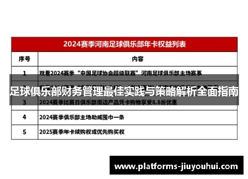 足球俱乐部财务管理最佳实践与策略解析全面指南